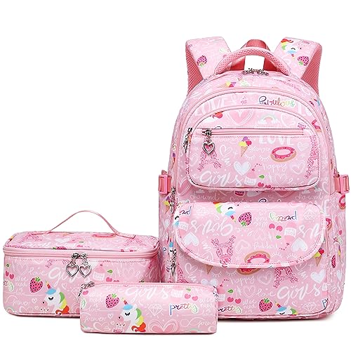 Neusky Schulrucksack Schulranzen Schultasche Sports Rucksack Freizeitrucksack Daypacks Backpack für Mädchen & Kinder Jugendliche mit der Großen Kapazität (Pink Set) von Neusky