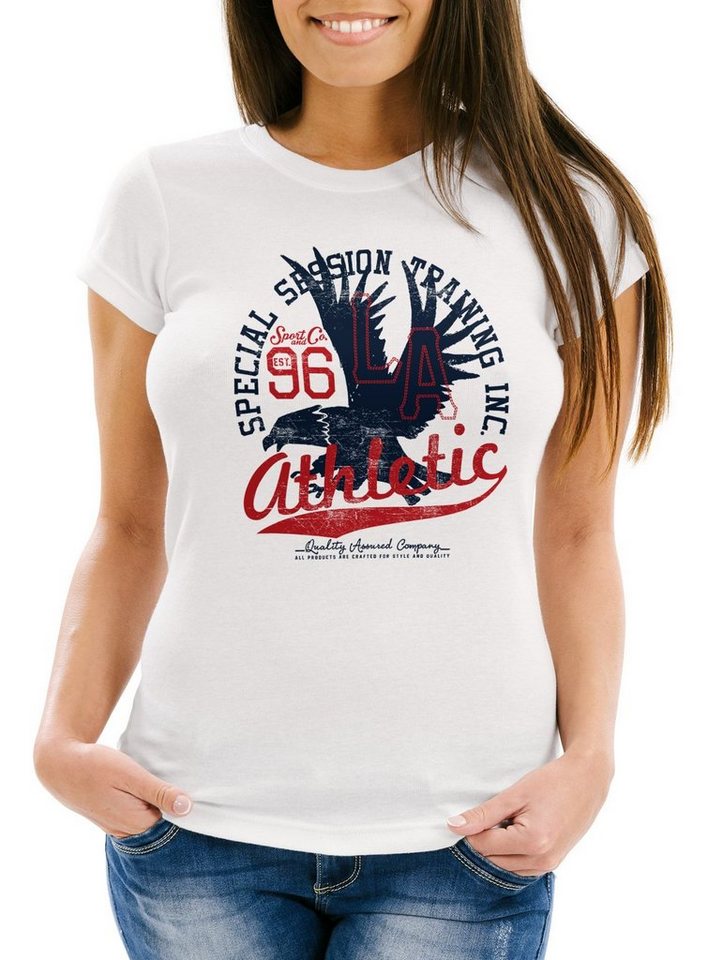Neverless Print-Shirt Damen T-Shirt Athletic Adler Eagle Sport College Slim Fit Neverless® mit Print von Neverless