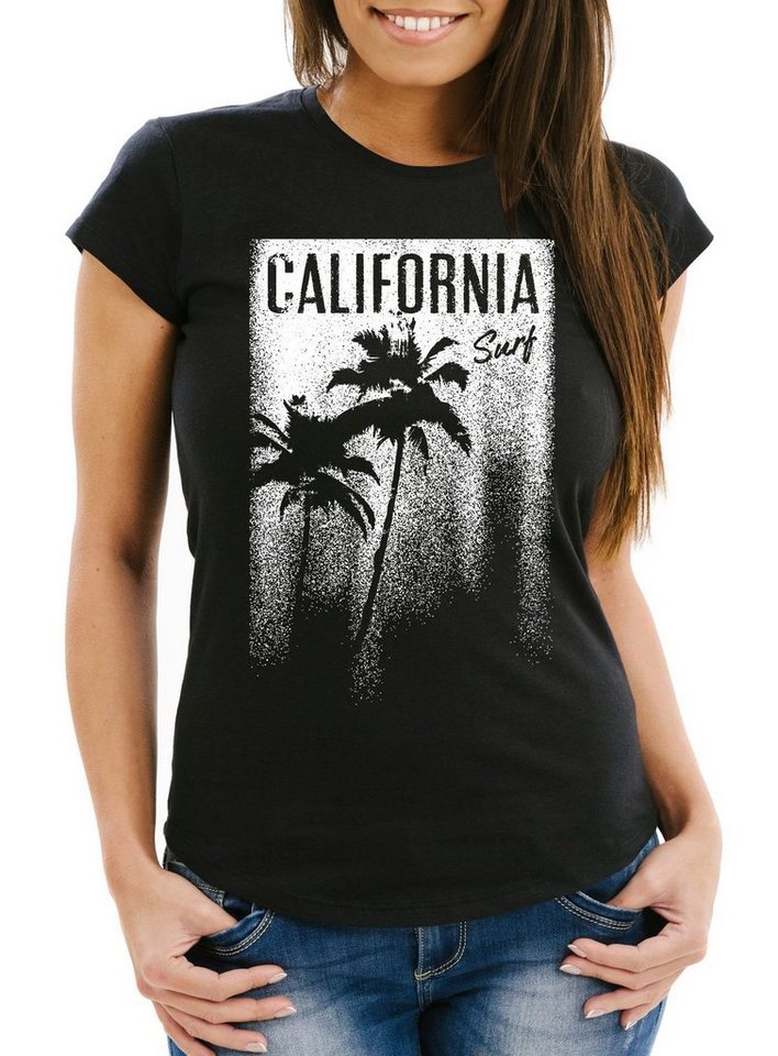 Neverless Print-Shirt Damen T-Shirt California Surf Palmen Slim Fit Neverless® mit Print von Neverless