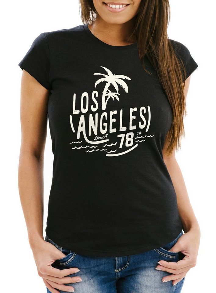 Neverless Print-Shirt Damen T-Shirt Los Angeles Beach Palmen Surf Print Slim Fit Neverless® mit Print von Neverless