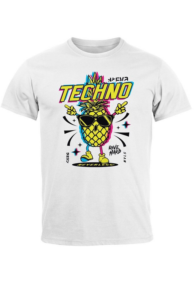 Neverless Print-Shirt Herren T-Shirt Shirt Techno Tanzen Lustig Ananas Rave Party Printshirt mit Print von Neverless
