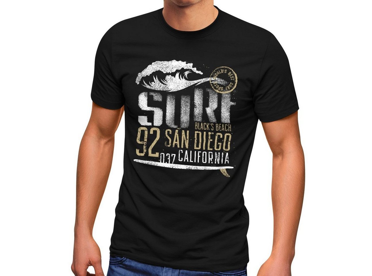 Neverless Print-Shirt Herren T-Shirt Surf California Aufdruck San Diego Welle Fashion Streetstyle Neverless® mit Print von Neverless