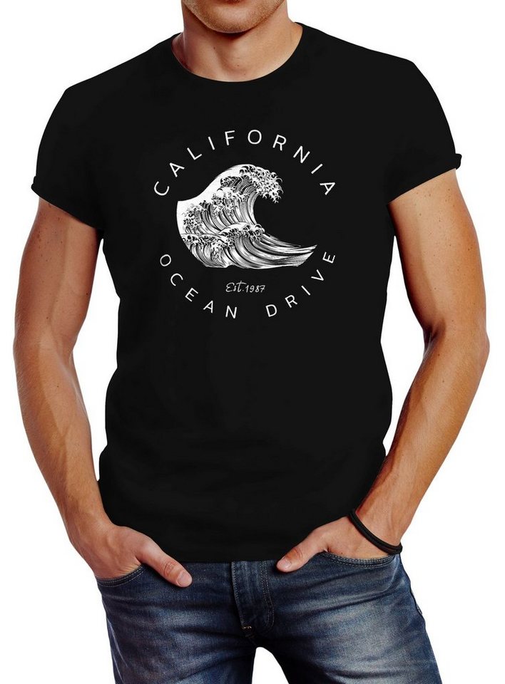 Neverless Print-Shirt »Herren T-Shirt Welle Wave California Ocean Drive Surf Summer Slim Fit Neverless®« mit Print von Neverless