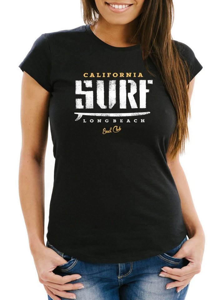 Neverless Print-Shirt Kultiges Damen T-Shirt California Surf-Brett Logo Slim Fit Neverless® mit Print von Neverless