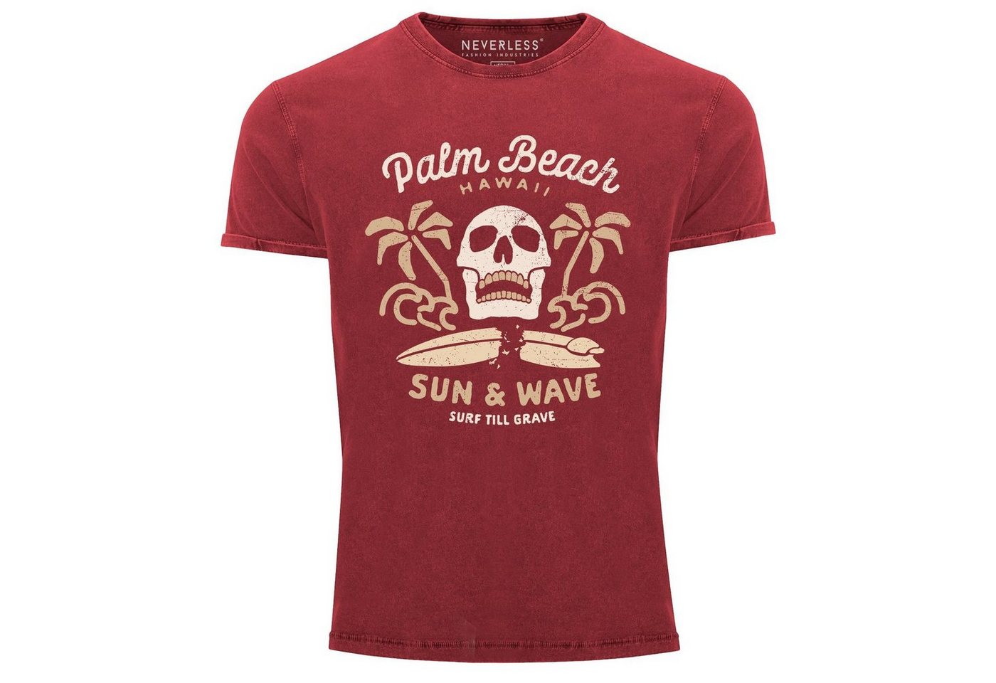 Neverless Print-Shirt Neverless® Herren T-Shirt Surf-Motiv Totenkopf Palm Beach Vintage Shirt mit Print von Neverless
