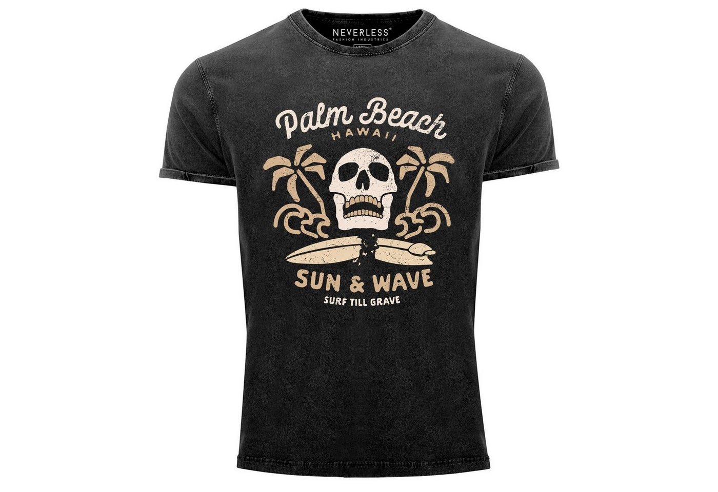 Neverless Print-Shirt »Neverless® Herren T-Shirt Surf-Motiv Totenkopf Palm Beach Vintage Shirt« mit Print von Neverless