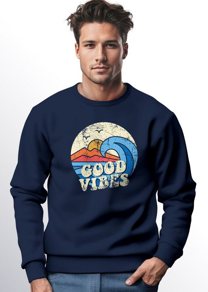Neverless Sweatshirt Sweatshirt Herren Print Vintage Grafik Welle Sonne Surfen Rundhals-Pul von Neverless