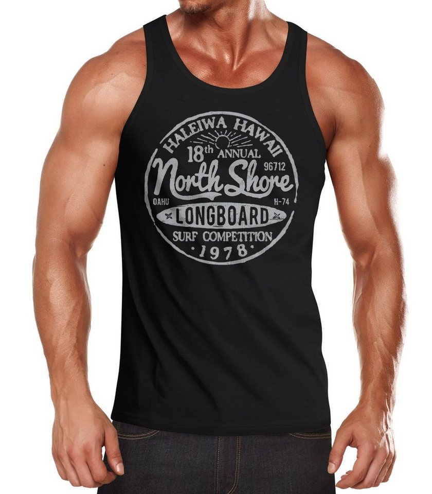Neverless Tanktop Herren Tank-Top North Shore Longboard Retro Surf Motiv Wellenreiten Muskelshirt Muscle Shirt Neverless® mit Print von Neverless