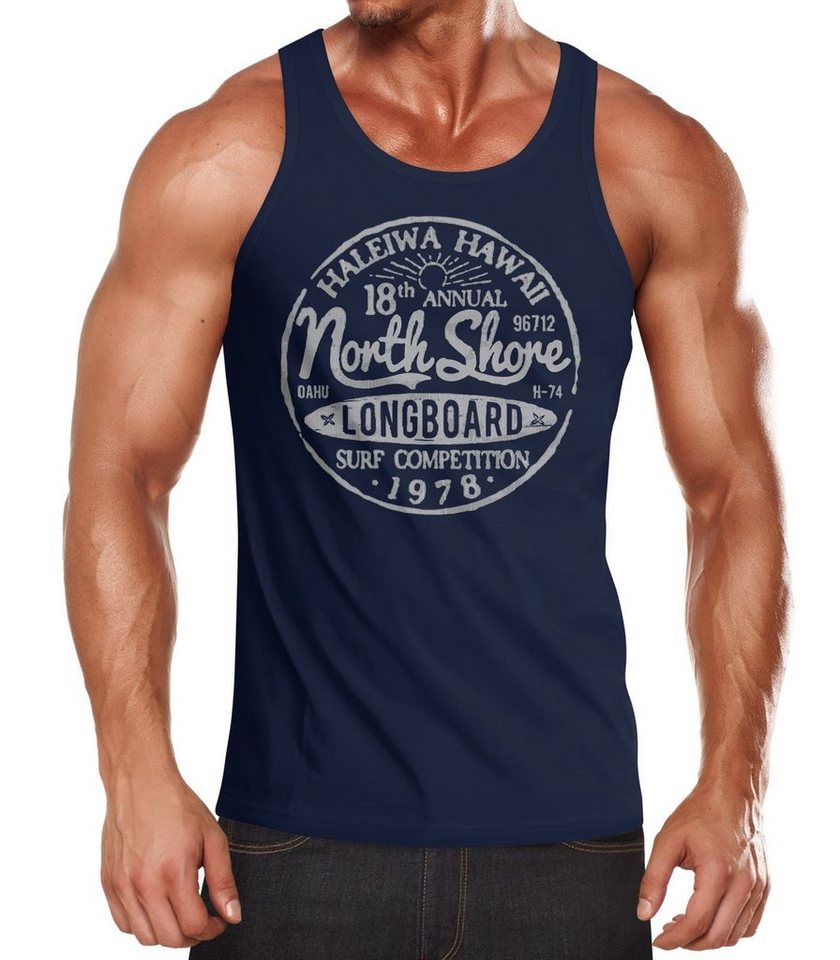 Neverless Tanktop »Herren Tank-Top North Shore Longboard Retro Surf Motiv Wellenreiten Muskelshirt Muscle Shirt Neverless®« mit Print von Neverless