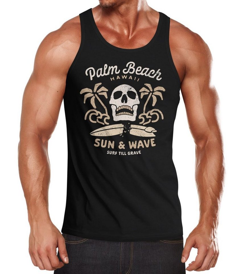 Neverless Tanktop »Herren Tank-Top Surf-Motiv Totenkopf Palm Beach Muskelshirt Muscle Shirt Neverless®« mit Print von Neverless