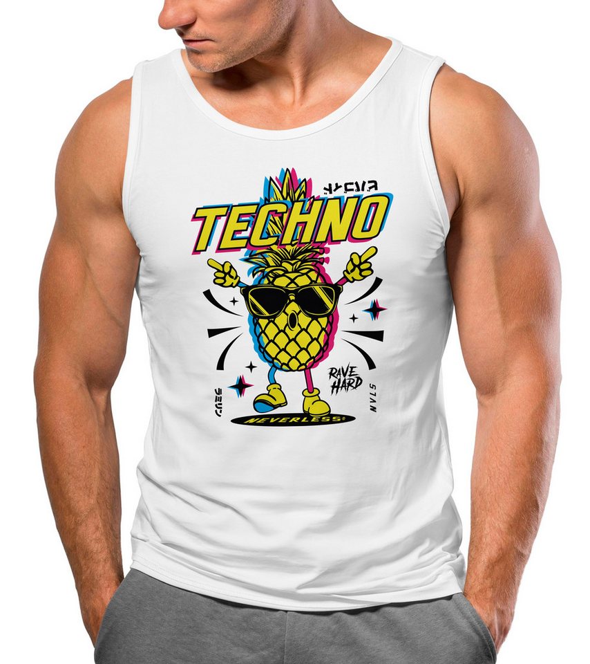 Neverless Tanktop Herren Tank-Top Techno Tanzen Lustig Ananas Rave Party Printshirt Fash mit Print von Neverless