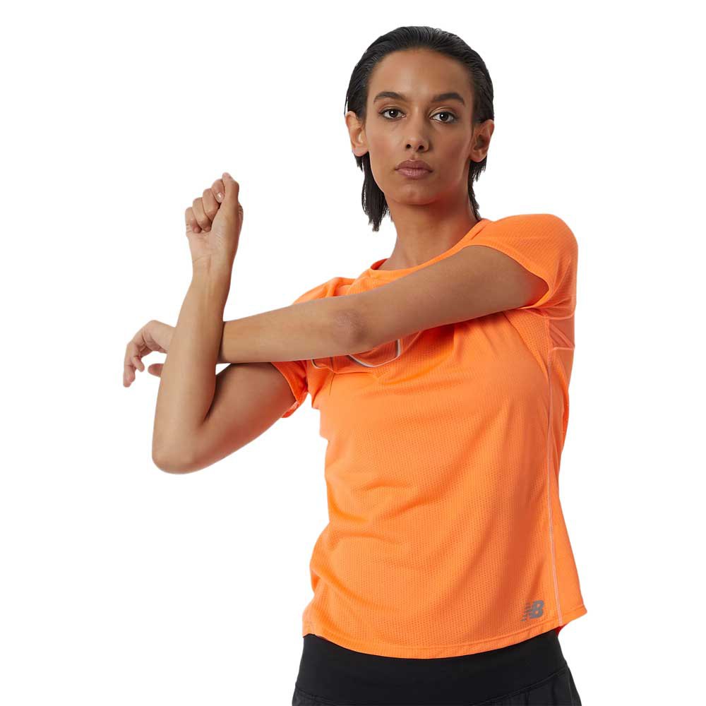 New Balance Printed Impact Run Short Sleeve T-shirt Orange XS Frau von New Balance