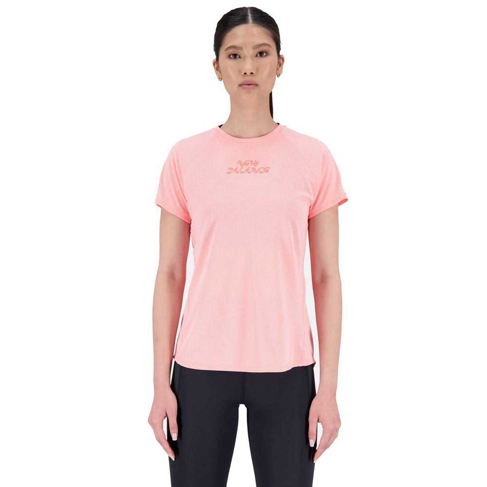New Balance Printed Impact Short Sleeve T-shirt Rosa S Frau von New Balance