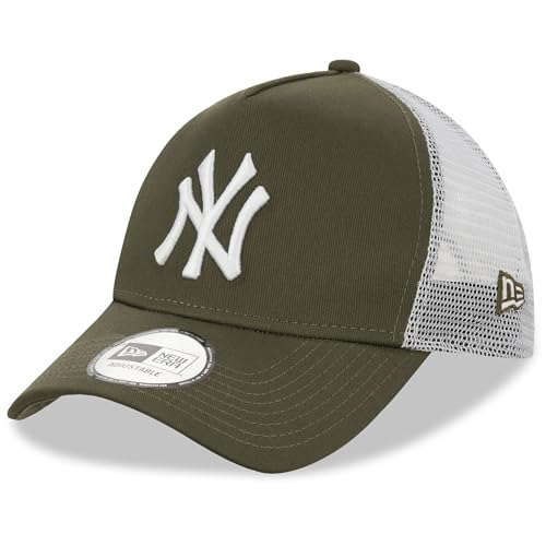 New Era New York Yankees MLB League Essential Olivgrün Weiß Verstellbare A-Frame Trucker Cap - One-Size von New Era