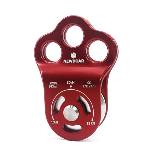 NewDoar 30 KN CE-zertifizierte DREI-Loch-Rettungs Kletterrolle Mikro Seilrolle für max. 13 mm Umlenkrolle mit Lager zum Abseilen, langlebige Seitenplatten-1 Stück von NewDoar