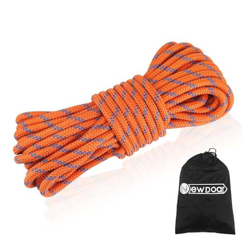 NewDoar Statisches Kletterseil 18KN 10mm (3/8in) Doppelgeflecht-Zubehörseilseil für Prusik, Überleben im Freien,Wandern,Bergsteigen,Hauling Dragginge(Orange 10mm,20ft) von NewDoar