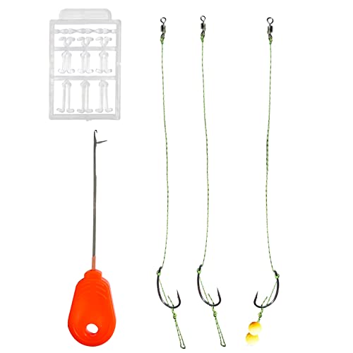 Karpfenangel-Haar-Rigs Set, 3 x Anti-Tangle Swivel, fertig gebunden, gebogener Widerhaken, geflochtene Schnur mit Boilie-Köderstoppern und Stringernadel (8# Haken) von NewShot