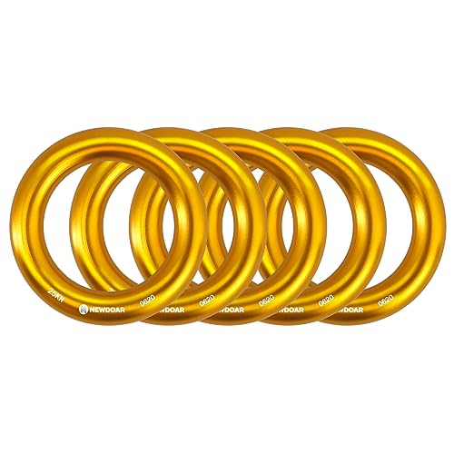 Newdoar Abseilring 25 kN Gold Großer O-Ring-Seilverbinder für Klettersteig Baumpfleger Rettungs Hängematte und Slackline （5er Pack von Newdoar