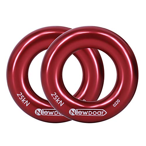 NewDoar Abseilring 25kN Rot Großer O-Ring-Seilanschluss für Kletterbaumpfleger Rettungshängematte und Slackline （2er-Pack von Newdoar