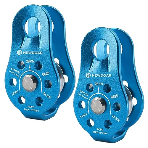 NewDoar CE-Zertifizierter 28KN Mikro Seilrolle Umlenkrolle zum Klettern, Rettungsheben und zur Anhängerkupplung Riemenscheiben(A Stil Blau 2St) von NewDoar