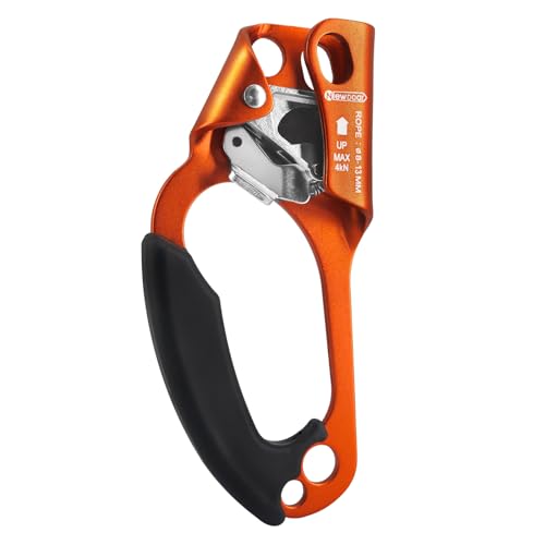 NewDoar UIAA & CE-zertifizierte Handsteigklemme Seilklemme Ascension Kletterbaum Baumpfleger Abseilen Ausrüstung Seilklemme für 8~13 mm Seil-Linke Hand Orange von NewDoar