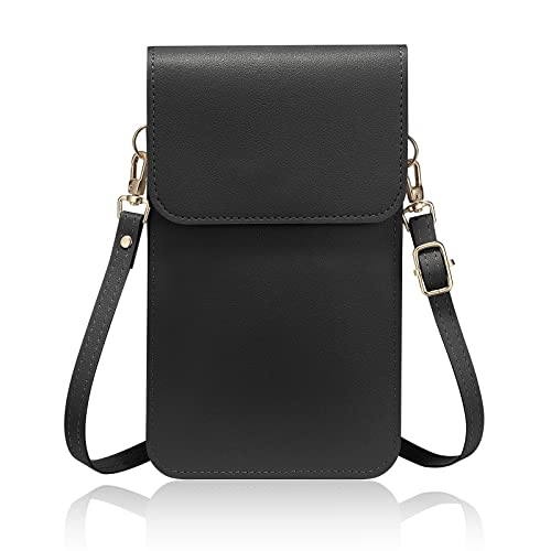 Damen Handy Umhängetasche Touchscreen Crossbody Handytasche Handy Schultertasche mit Kartenfächer und Verstellbarem Schultergurt für Handy unter 7 Zoll (Schwarz) von Newellsail