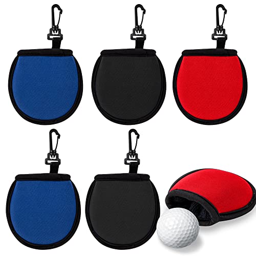 Newellsail Golfball-Waschtasche Tragbare Golfball-Reiniger Waschtasche Golfball-Reinigungsbeutel mit Clip für Golfwagen, Gürtel, Golftasche 6 Stück (Schwarz, Rot, Blau) von Newellsail