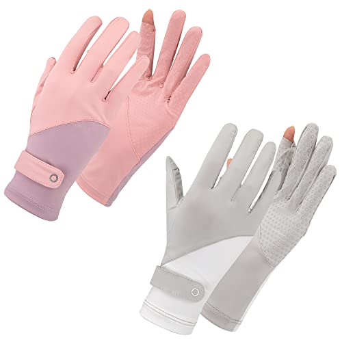 Newellsail Damen UV Sonnenschutz Handschuhe Vollfinger Touchscreen rutschfeste Fahrradhandschuhe Sommer Dünne Sonnenhandschuhe für Outdoor Fahren Golf Angeln (2 Paar) von Newellsail