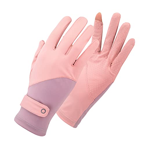 Newellsail Damen UV Sonnenschutz Handschuhe Vollfinger Touchscreen rutschfeste Fahrradhandschuhe Sommer Dünne Sonnenhandschuhe für Outdoor Fahren Golf Angeln 1 Paar (Rosa Lila) von Newellsail