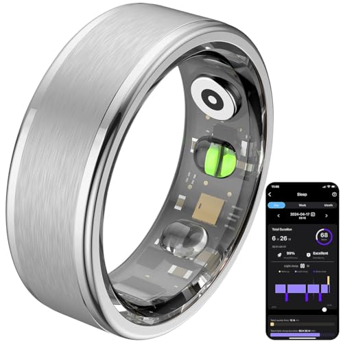 Newgen Medicals Schlaftracker-Ring: Fitnesstracker-Ring, Sp02, Herzfrequenz, Schlafanalyse, Silber, Gr. 68 (Smart Health Ring, Schlaf-Tracker-Ring-Schrittzähler, Geschenke) von Newgen Medicals
