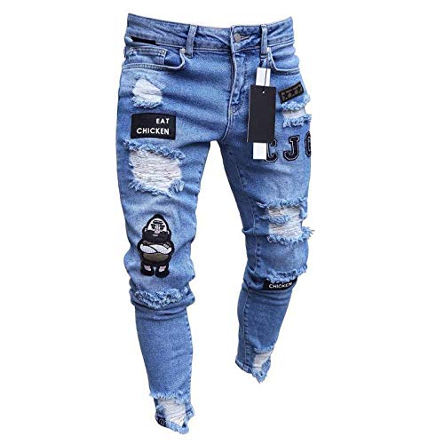 Jeans Männer Coole Schwarze Jeans Skinny Ripped Destroyed Stretch Slim Fit Hop Hop Hose Mit Löchern Für Männer Slim Hip-Hop Reißverschluss Jeans M Blau von Newskeey