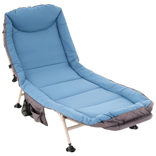 Nexos Trading Karpfenliege Campingliege mit 6 Schlammfüßen und gepolstertem Kopfteil Angel-Liege Angler-Liege Bedchair Campingbett klappbar Farbe: blau-grau von Nexos Trading