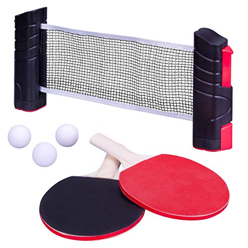 Tischtennis-Set tragbar Tischtennisspiel Ping-Pong-Spiel Netz versenkbar 2 Schläger + 3 Bälle + Aufbewahrungstasche von Nexos Trading