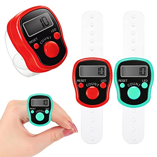 Nezyo 2 Stück Elektronische Fingerzähler mit LED Finger Counter mit 5 Stelligem Digitalen Display Rückstellbare Rundenzähler Handzähler Klicker Stricken Reihenzähler Häkeln Maschenzähler (Rot, Blau) von Nezyo