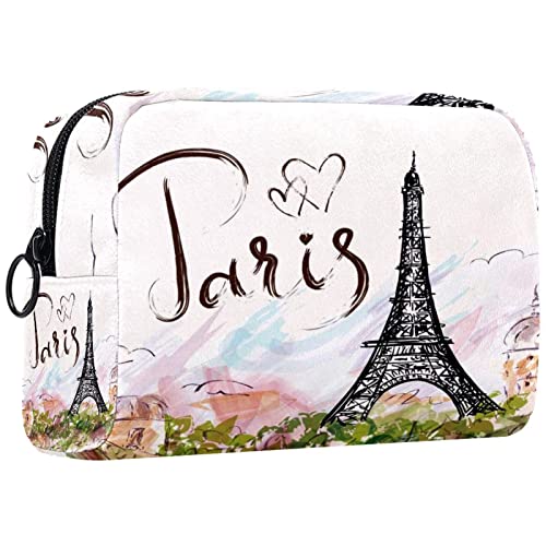 Kleine Schminktasche für Damen,Schminktasche, Reisekosmetiktasche,Handgezogener Pariser Eiffelturm Drucken von NigelMu