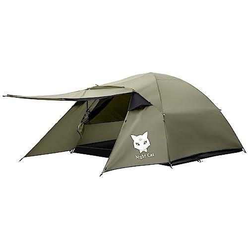 Night Cat 3 Personen Zelte Wasserdichtes Kuppelzelt Campingzelt 2 3 Mann Zelt für Camping Wandern Garten Doppelschicht von Night Cat