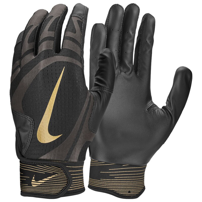 Nike Alpha Huarache Edge Kunstleder Baseball Handschuhe, Batting Gloves - schwarz/gold Gr. S von Nike, Inc.