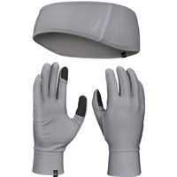 NIKE Dri-FIT Winterset Essential Laufset Headband +Handschuhe Damen 029 - smoke grey/particle grey/silver M/L von Nike