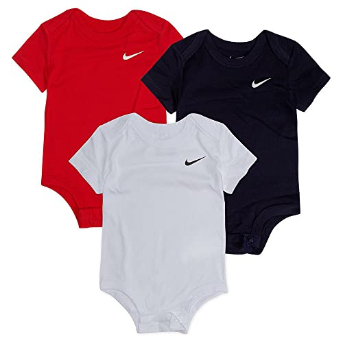 Nike 3 Stück SWOOSH BODYSUIT, Unisex Kinder, 3 Body (rot, weiß, dunkelblau), 9 Monate von Nike