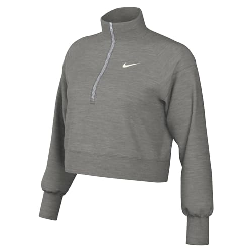Nike DQ5767-063 W NSW PHNX FLC QZ Crop Sweatshirt Damen DK Grey Heather/SAIL Größe XS von Nike