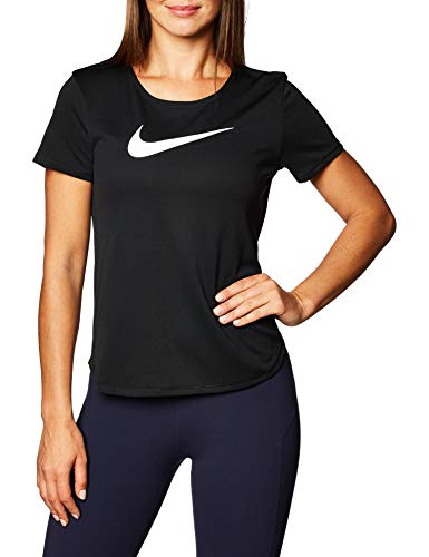 Nike Damen W NK Swoosh Run SS T-Shirt, Black/Reflective silv/(White), S von Nike