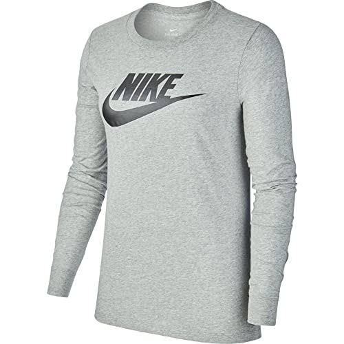 Nike Damen W NSW Tee Essntl Ls Icon Ftra T-Shirt, Dk Grey Heather-Black, S von Nike