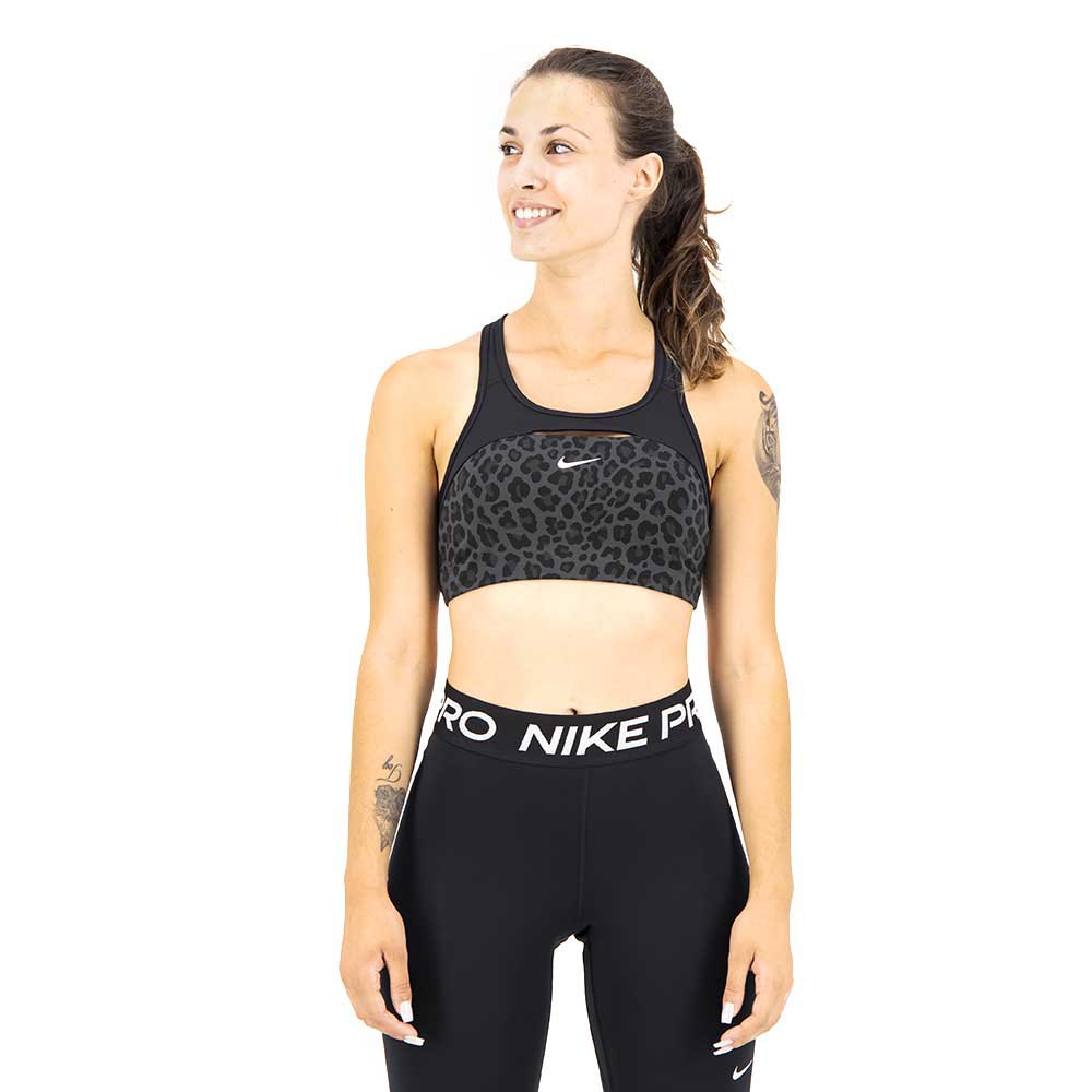 Nike Dri Fit Swoosh Medium Support Padded Printed Sports Bra Schwarz XS Frau von Nike