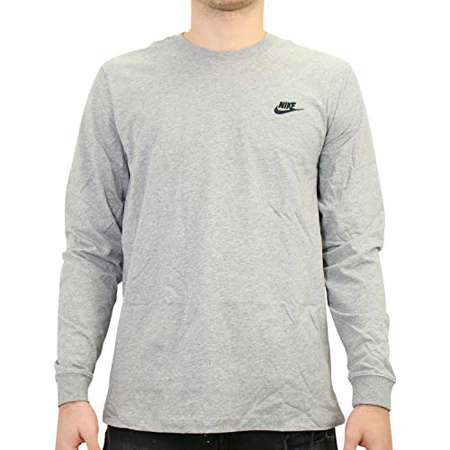 Nike Herren M NSW CLUB TEE - LS Langarm T-shirt, Grau (Dark Grey Heather/Black/063), 2XL von Nike
