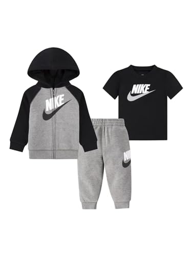 Nike -SET bestehend aus Sweatshirt, T-Shirt und Hose -Sweatshirt mit Kapuze und Reißverschluss -T-SHIRT halbe Ärmel -Hose mit elastischem Bund -REGULAR FIT schwarz/grau/weiß GEH 1 von Nike