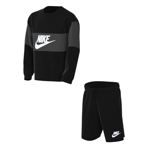 Nike Unisex Kinder Trainingsanzug Sportswear Ft Crew/Short Ts, Black/Dk Smoke Grey/White, DO6789-010, XS von Nike