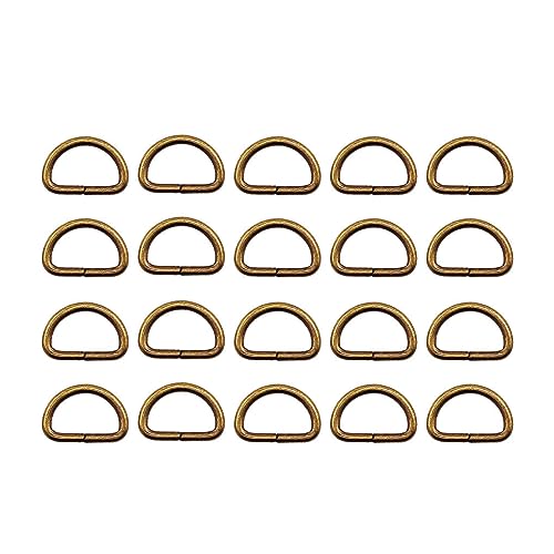 Nilioyul 50 Stück Verschiedene Arten von Metall D Ringen für Schlüsselanhänger, Gürtel und Kunsthandwerk. Halbrunder D Ring für Schlüsselanhänger, Gürtel, Bronze, 25mm von Nilioyul