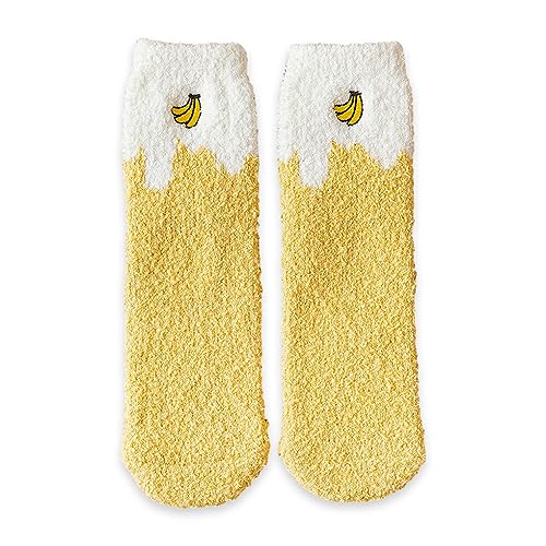 Nilioyul Bequeme und atmungsaktive Socken für Damen, jeden Anlass, Polyester, Erdbeersocken, Wintersocken, Obstsocken, langlebig, Gelbe Banane von Nilioyul