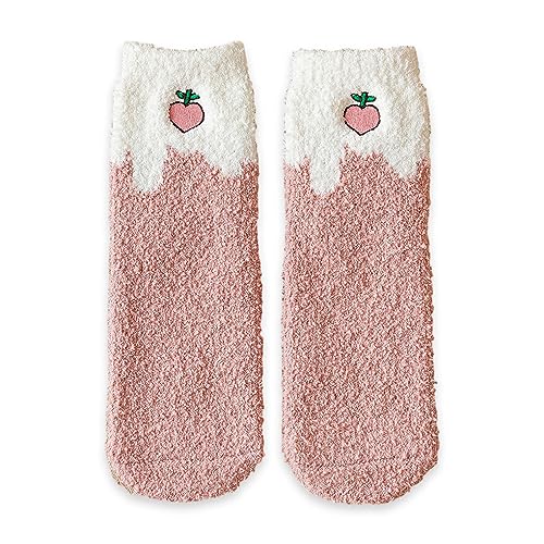 Nilioyul Bequeme und atmungsaktive Socken für Damen, jeden Anlass, Polyester, Erdbeersocken, Wintersocken, Obstsocken, langlebig, Rosa Pfirsich von Nilioyul