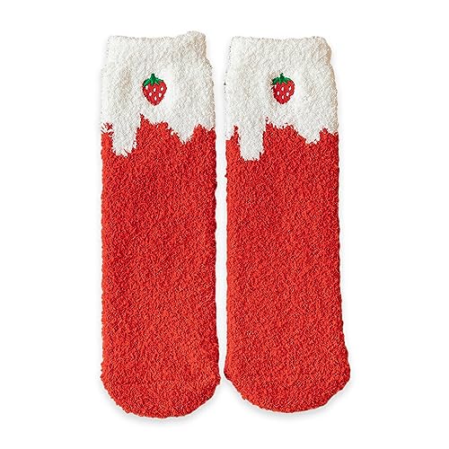 Nilioyul Bequeme und atmungsaktive Socken für Damen, jeden Anlass, Polyester, Erdbeersocken, Wintersocken, Obstsocken, langlebig, Rote Erdbeere von Nilioyul